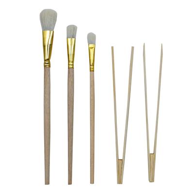ZERONOWA Bamboe Pincet en Kwast Goudfolie Werkgereedschap Bamboe Set, Decoratie, Antistatisch, (2 Pincetten/3 Kwasten)