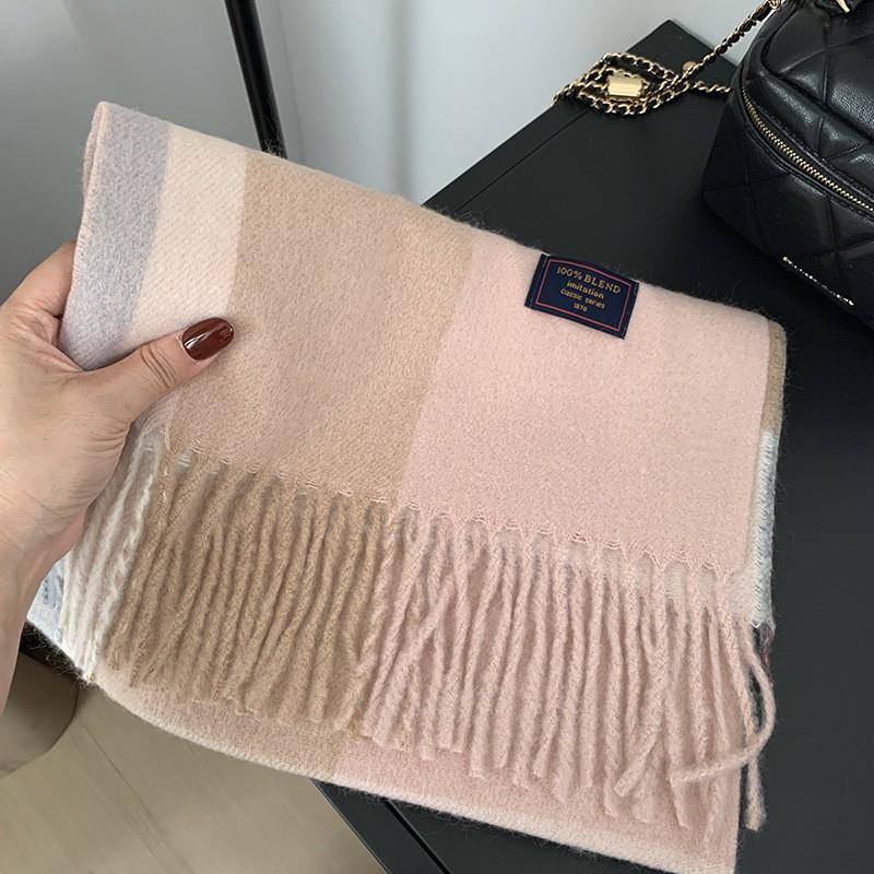 Premium Knitted Wool-Feel Plaid Scarf Men Women Winter Warm Neck Wrap Unisex Fashion Accessory