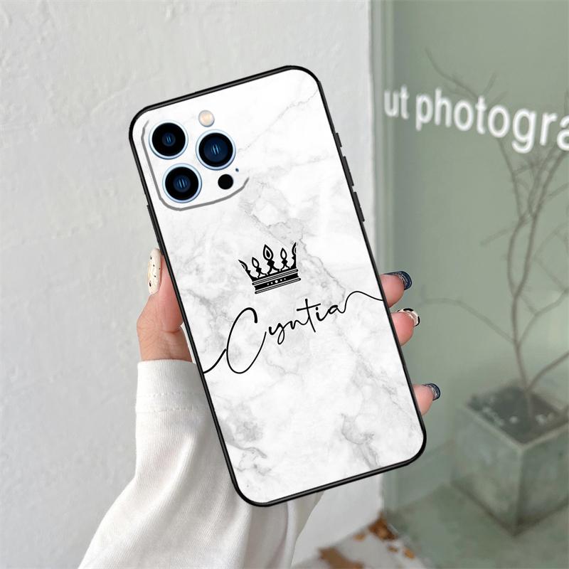 Coque de téléphone personnalisée en marbre avec nom personnalisé pour iPhone 16 15 13 12 Mini 11 14 Pro Max X XR XS MAX Plus Cover Coque