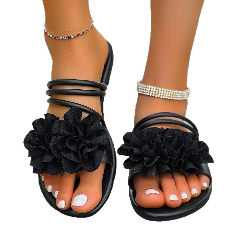 Retro women's outer wear summer new comfortable flowers with skirts one-word holiday slippers