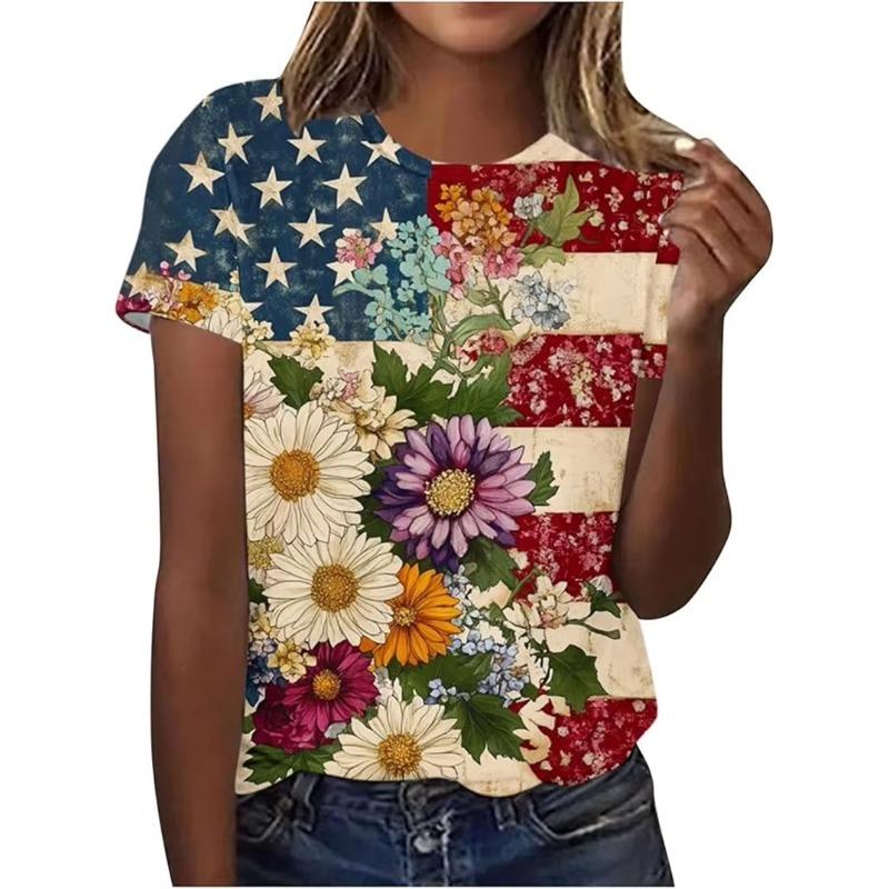 

Women T Shirt 3D Printed Top Blouse United States 250th Print T Shirt Short Shirts Summer Tops Tees S