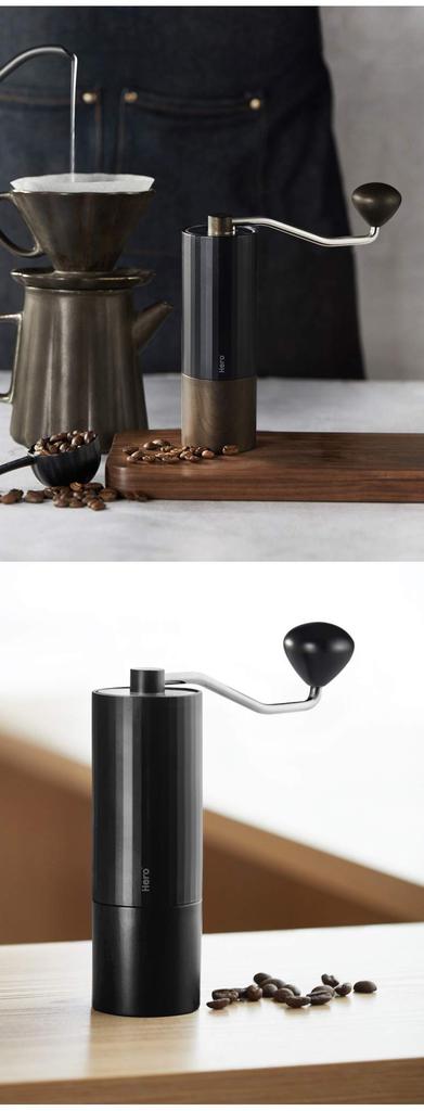 HERO Manual Coffee Grinder, Stainless Steel, Conical Burr, Black