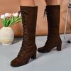 Fashion 2024 New Autumn Trend Comfortable Designer Mid-calf Fashion Boots Woman Middle Heels Knee High Lace Up Boots Shoes for Women