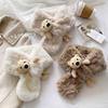 Kids Winter Thick Plush Scarf Cute Cartoon Bear Girl Warm Cross Neck Soft Fluffy Texture