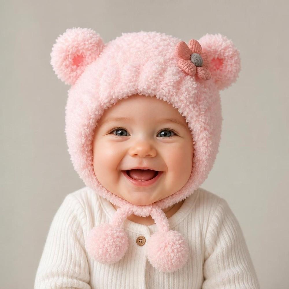 Cute Flower Baby Winter Hats Ear Protection Kids Plush Caps Fashion Newborn Cap Outdoor