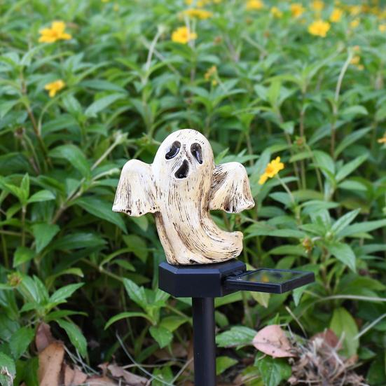 Solar Pumpkin Light Halloween Pathway Light Jack-O-Lantern Stake Outdoor Waterproof Skull Light with Stake for Yard Lawn Decoration