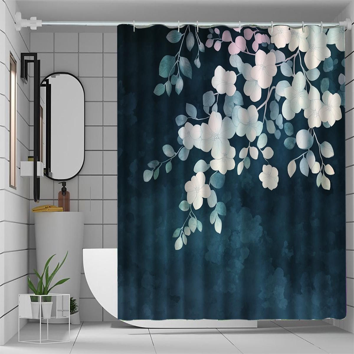 

1Pc Floral Pattern Shower Curtain With Hook, Bathroom Partition, Bathroom Accessories, Home Decoration W60H190(CM)-1 Pcs