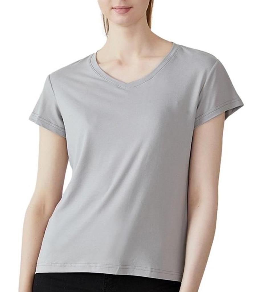 Short Sleeve Relaxed and Gray [1/2style] [Nibunnoichi Style] Women's V-Neck T-Shirt, Fit, Quick-Drying, Cool, Oversized, White, Black, (Size L, Gray)