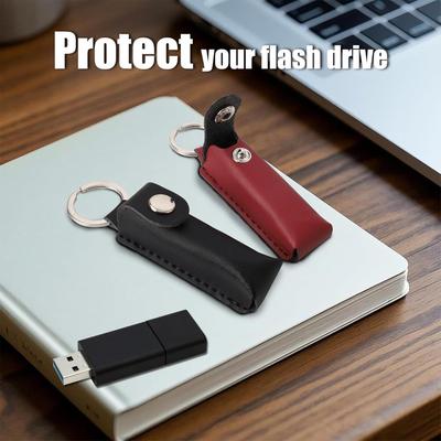 Flash Drive Storage Case USB Flash Drive Leather Case With Protector Cap Anti-Lost Storage Bag For Desk Photographers Card