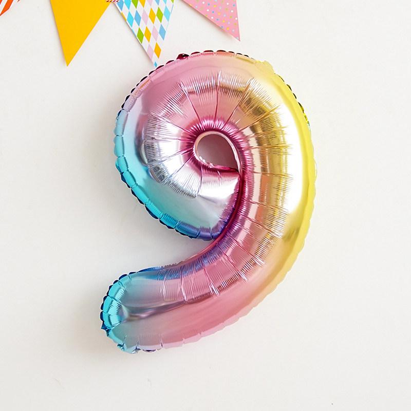 Korean Xiaohongshu 30-inch Rainbow Gradient Number Balloons for Children's Birthday Party Photo Decor.