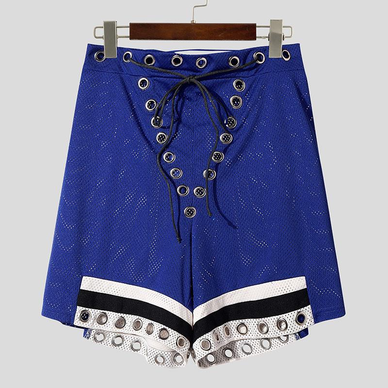 

INCERUN Мужские эластичные шорты-мини из сетки с прозрачными вставками и повязками 5XL синий