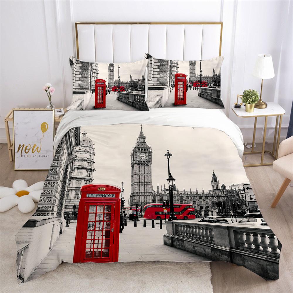 Architectural Printed Bedding Set Microfiber Teens Double Size Bed Set Cover Fashion Highend Home Textiles