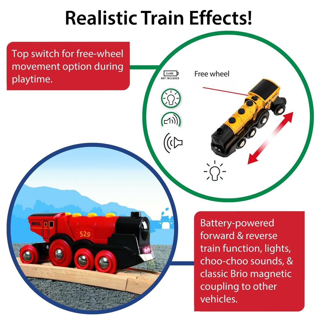 BRIO Mighty Gold Action Locomotive 33630, for Ages 3 and Up. [Toy, Wooden Toy Train, Locomotive, Car, Electric Vehicle, Gift (Birthday/Christmas)]