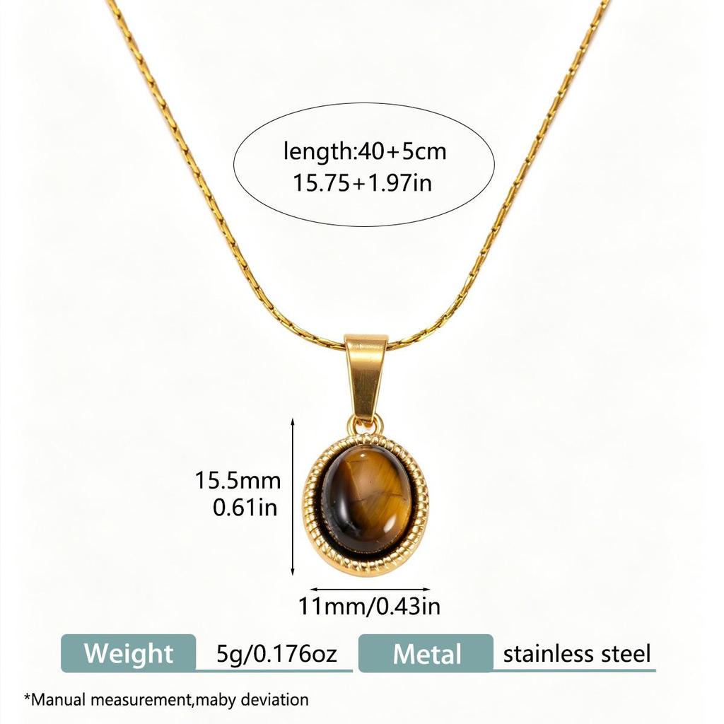 18k Gold Plated Geometric Tiger Eye Pendant Necklace - Luxury Retro Women's Clavicle Chain