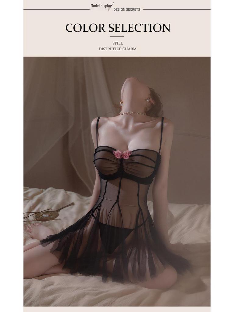 What Night Is It Tonight 2025 Women's Sexy Underwire Push-Up Spaghetti Strap Mesh Nightdress