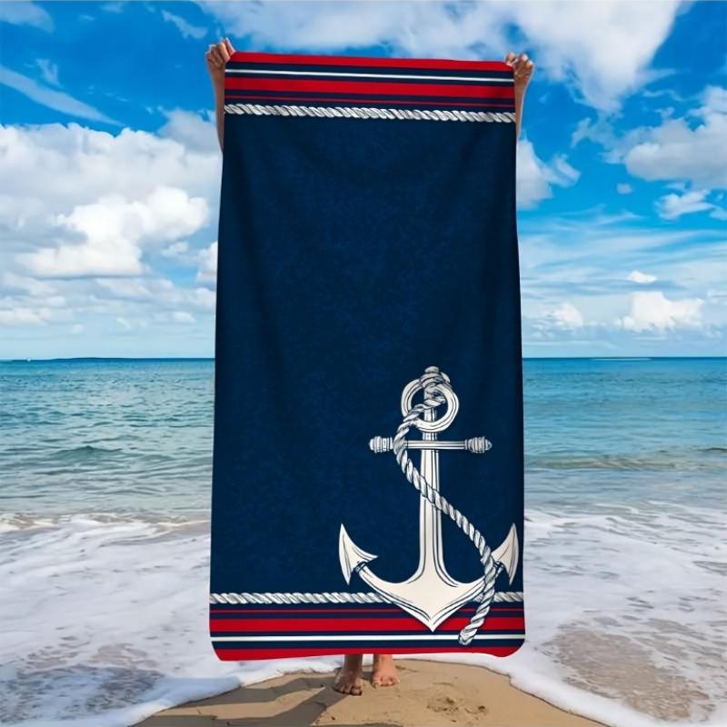 

1pc Microfiber Beach Towel, Nautical Anchor Pattern Decorative Design, Ultra-Soft Material, Lightweight and Absorbent, Suitable W40*H60(CM)