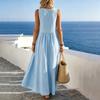 Women's Casual Cotton Linen Dress with Pockets - Sleeveless Round Neck Loose Fit Color Summer Dress