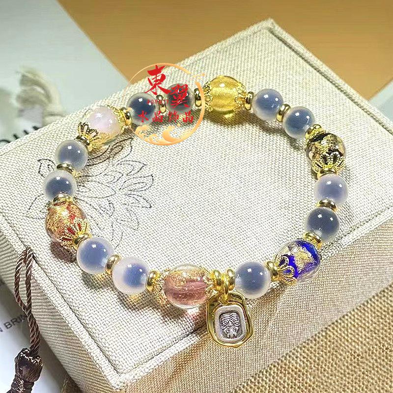 Scenic Gold Foil Lucky Bead Agate Heart Bracelet with Glaze Accents