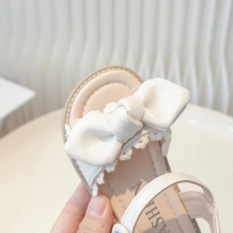 2024 Children Sandals for Girl Summer New Fashion Sweet Bowtie Soft Comfortable Chic Anti-slippery Flats Outside Cool Beach Shoe
