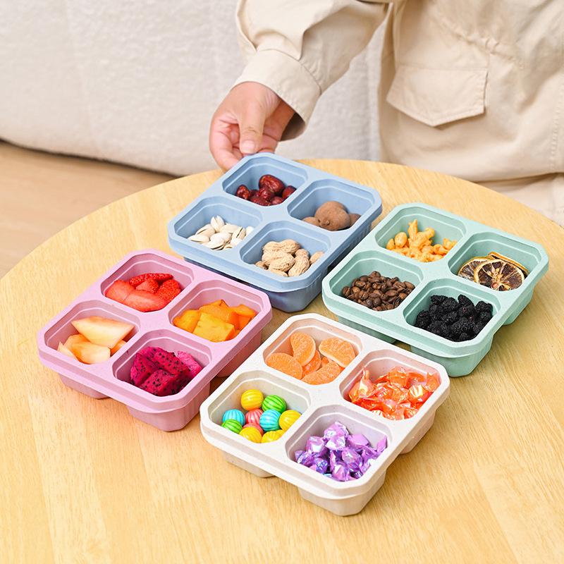Children's Wheat Straw Lunch Box - Square Compartmentalized Fresh-Keeping Container for Snacks, Fruit, and Dessert