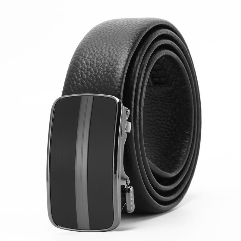 

Новый стиль мужской кожаный ремень с автоматической пряжкой из натуральной коровьей кожи, деловой повседневный ремень 110-130CM