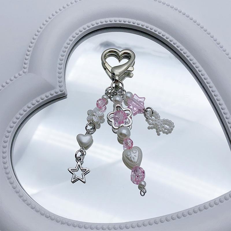 Pearl Bow Phone Pendant Sweet Love Flowers Key Chain Earphone Case Hanging Rope Backpack Charms Bag Decor Accessories