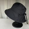 Women Fisherman Hat Lace Up Windproof Fixed Strap Wide Brim Solid Color Sunshade Anti-UV Flat Top Soft Breathable Foldable Basin Hat Lady Summer Cap