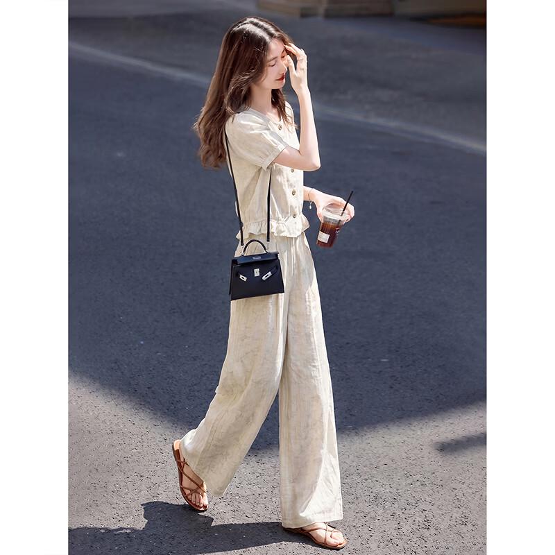 Retro Casual Short-Sleeve Shirt & Wide-Leg Pants Set