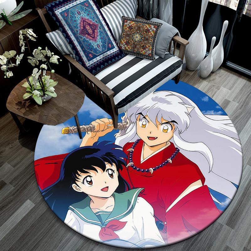 Inuyasha Round Area Rug,Carpet Rug for Living Room Bedroom Sofa Playroom Decor,Non-slip Floor Mat