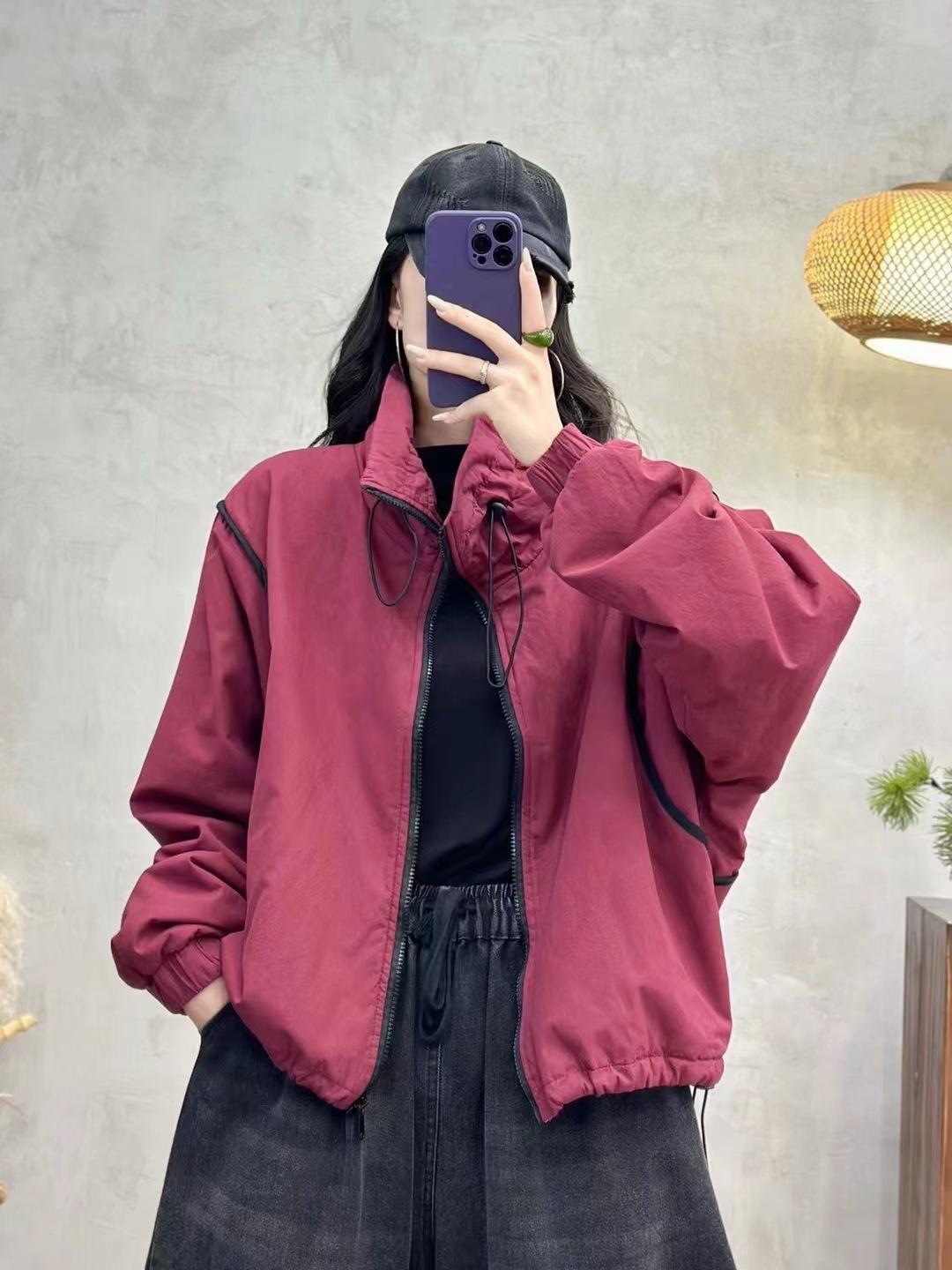 

2025 autumn new outer design zipper loose solid color literary style versatile hem elastic fashion women s coat One size розы красного