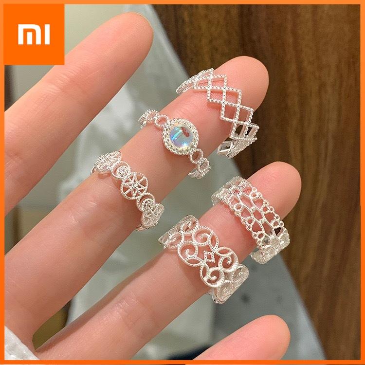 Xiaomi 925 Sterling Silver Rings For Women Geometric Fine Jewelry Finger Adjustable Hollow Web CZ Ring For Party Birthday Gift