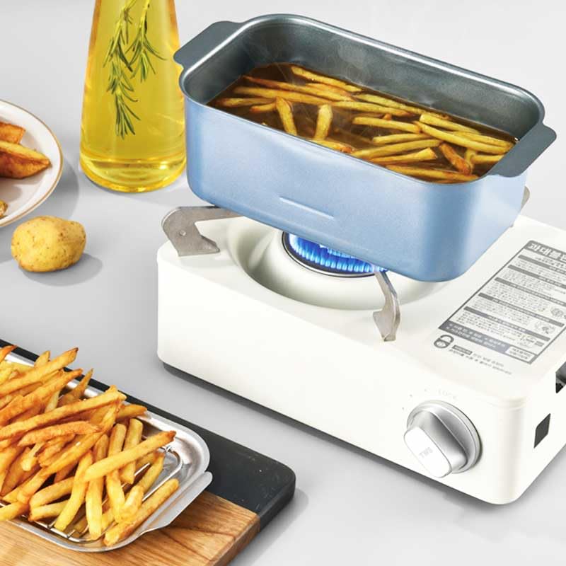 Rectangular Tempura Pot, Square Shape, IH & Gas Stove Compatible, Iron, with Tray and Rack, Safe Deep Fryer, Square Tempura Pot (Green), Inner Dimensi