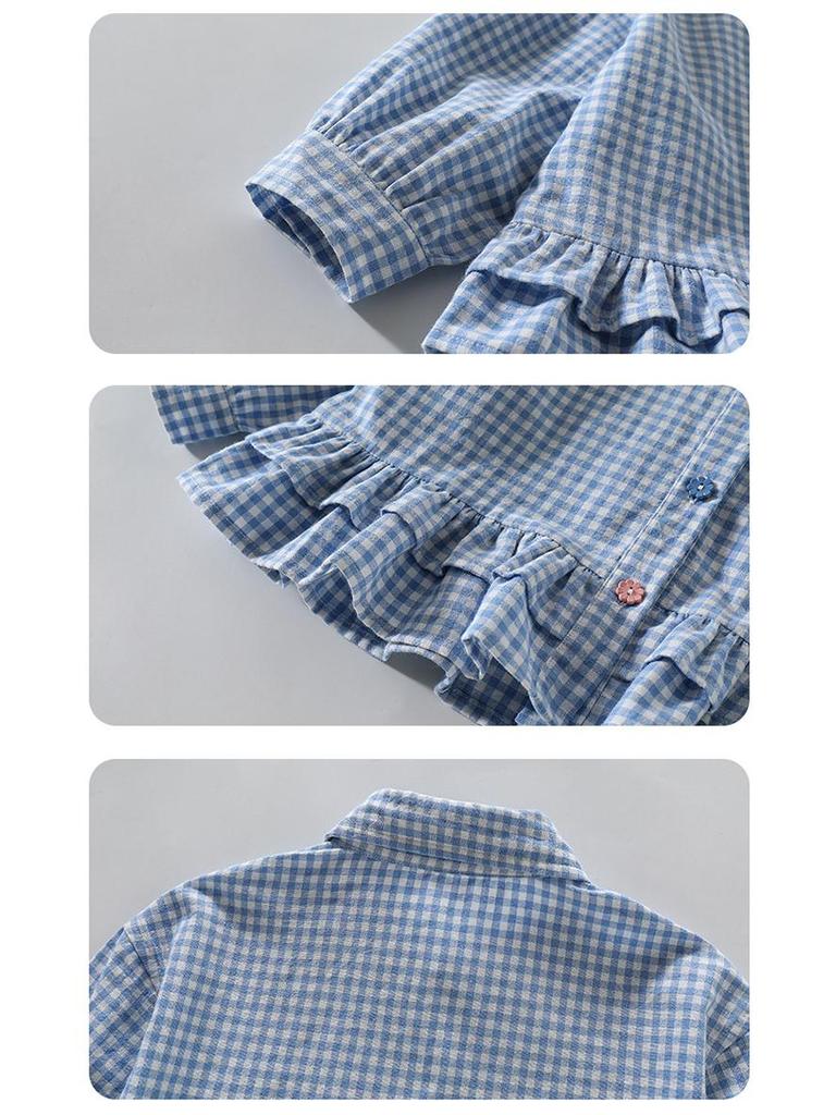 Girls' Floral Plaid Shirt - Spring/Autumn 2025 Fashion for Children