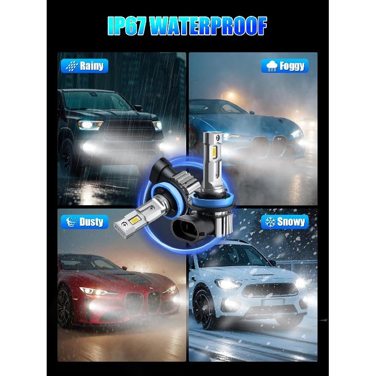 RCJ 9005 Bulbs, 16000LM Super Bright HB3 Fog Light, 6000K Cool White, Real 1:1 Size Plug and Play, Canbus Ready, lP67 Waterproof, Pack of 2