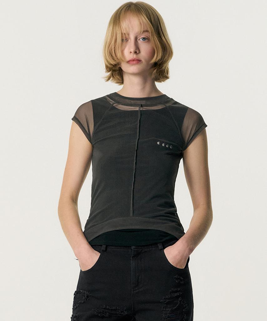Kimjisu Veiled Mesh Shell Ss T-Shirt_Black