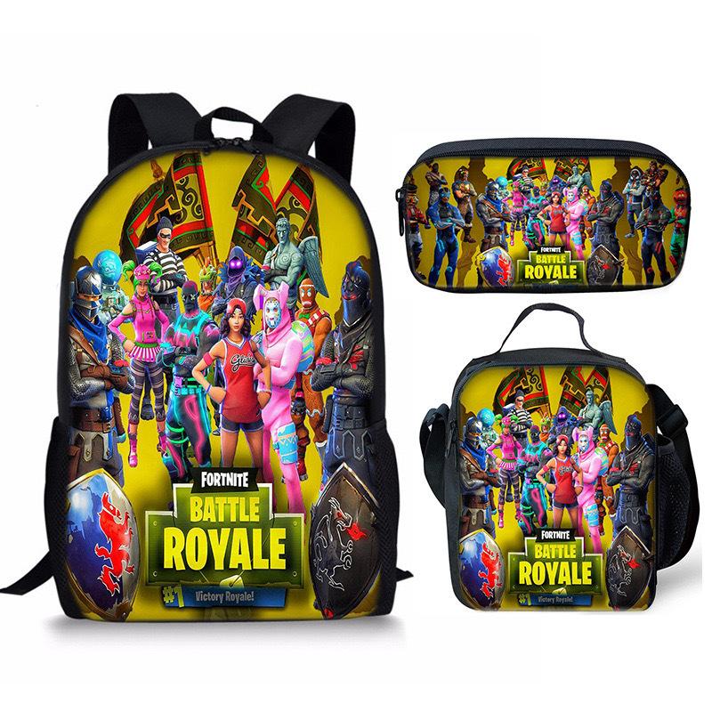 3 pièces Sac à dos d'activité Fortnite Anime Dessin animé Cartable Grande capacité Étudiant Sacs d'école Trousse à crayons Mignon et Charmant Sac à lunch Date de naissance Cadeau