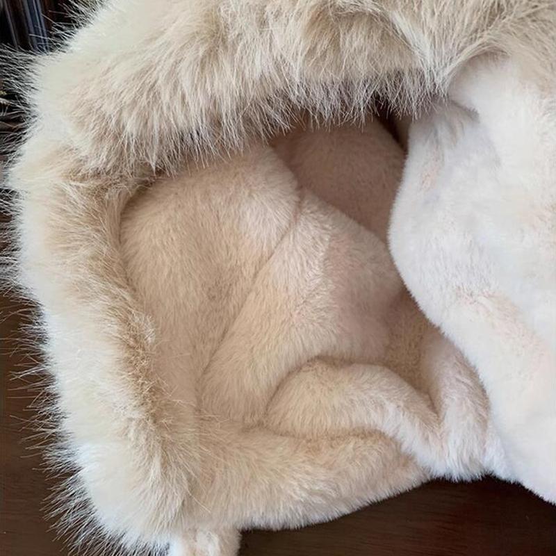 Cute Rabbit Ear Plush Warm Hat for Women Soft Faux Fur Ear Protection Beanies Cap Korean Girl Solid Color Windproof Snow Caps