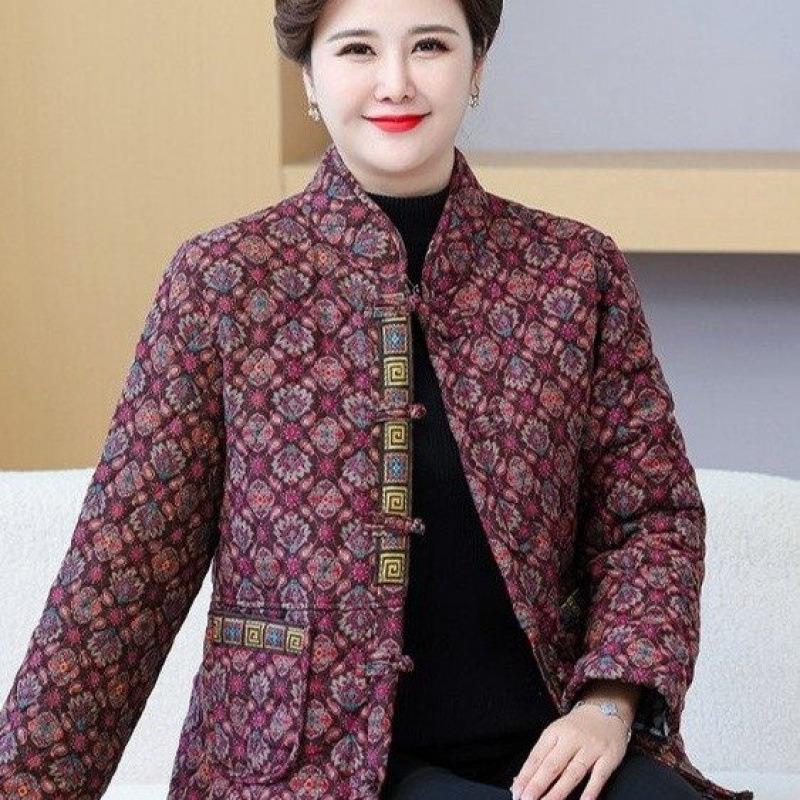 Thickened floral Chinese buckle plus fat extra large size cotton clothes versatile winter new warm cotton-padded jacket