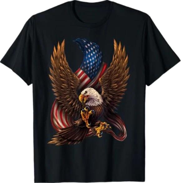 Patriotic American Design with Eagle and Flag T-Shirt Small S