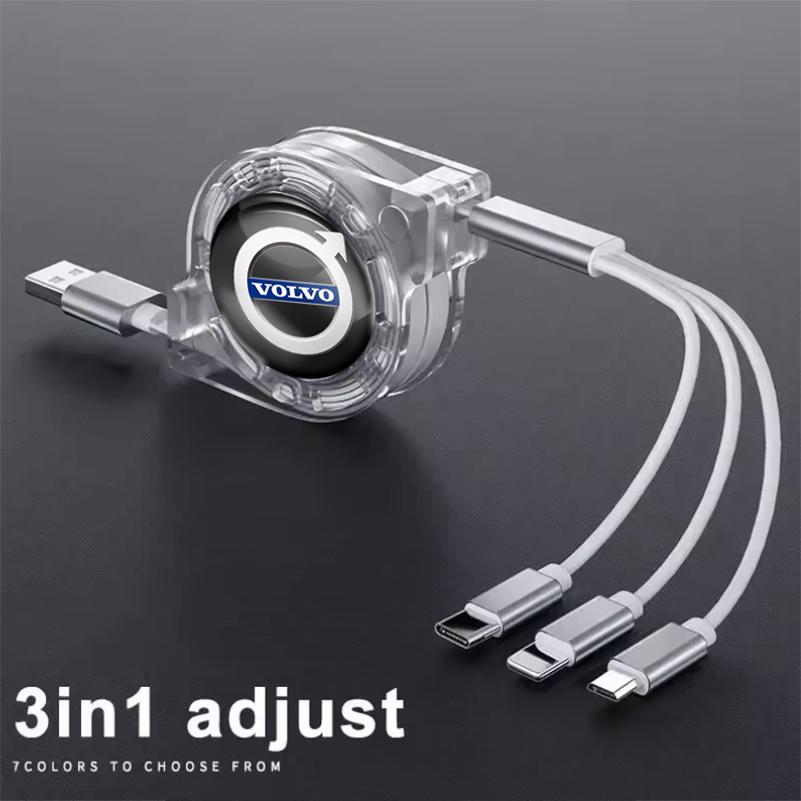 3-in-1 Micro-USB Typ-C Ladekabel für das Auto, Mehrfachladegerät für Volvo XC90 XC60 V50 S60 V70 V60 V40 S90 olestar AWD XC40 S80 T6 V90