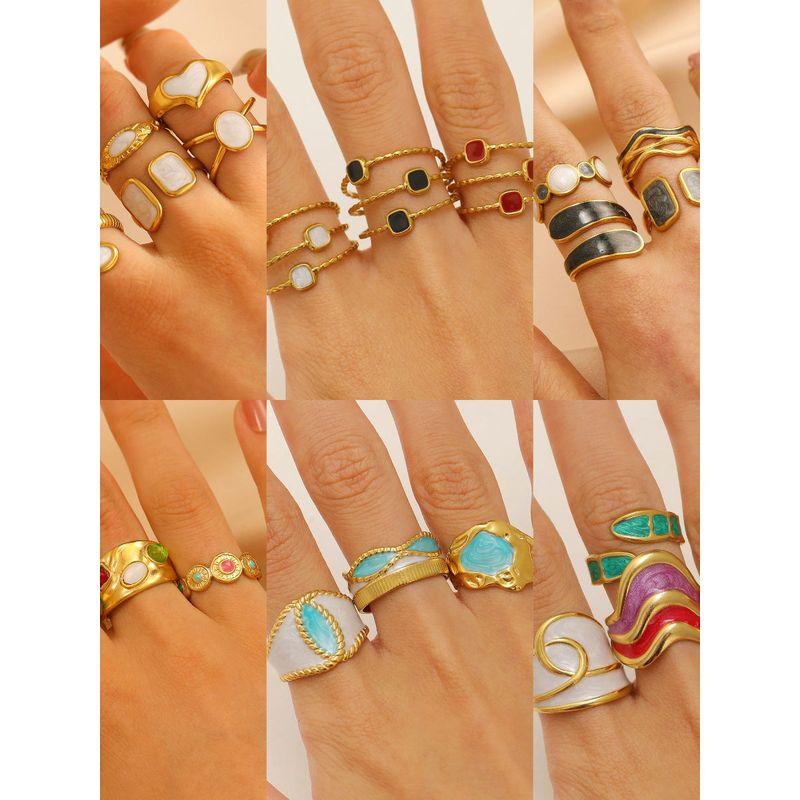 Bohemian Oil Drip Gradient Vintage Layered Titanium Steel Ring European and American Ins Style Geometric Open Stainless Steel Ring