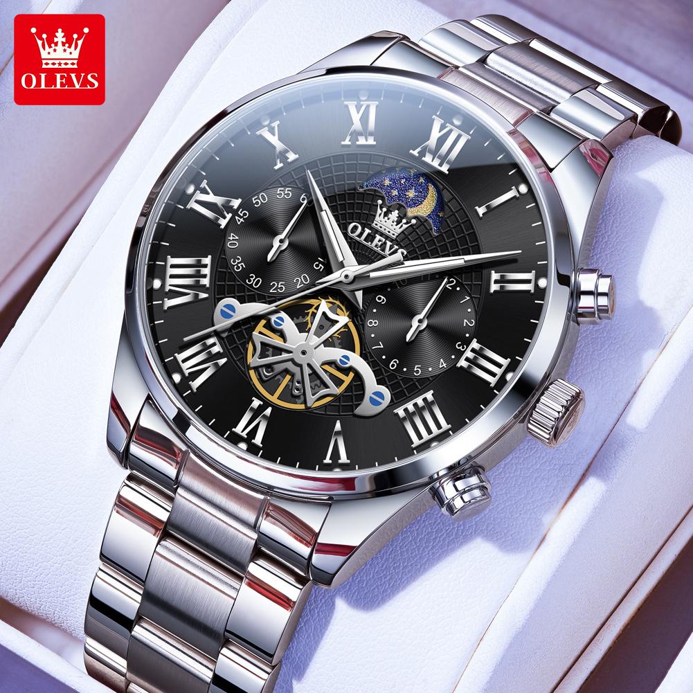 OLEVS Men's Watches Multifunctional Chronograph Flywheel Dial Original Wristwatch Moon Phase Waterproof Watches