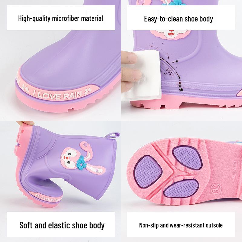 Children's Cartoon Mid-Calf Waterproof Rain Boots - Non-Slip, Thick, and Cute for Boys and Girls