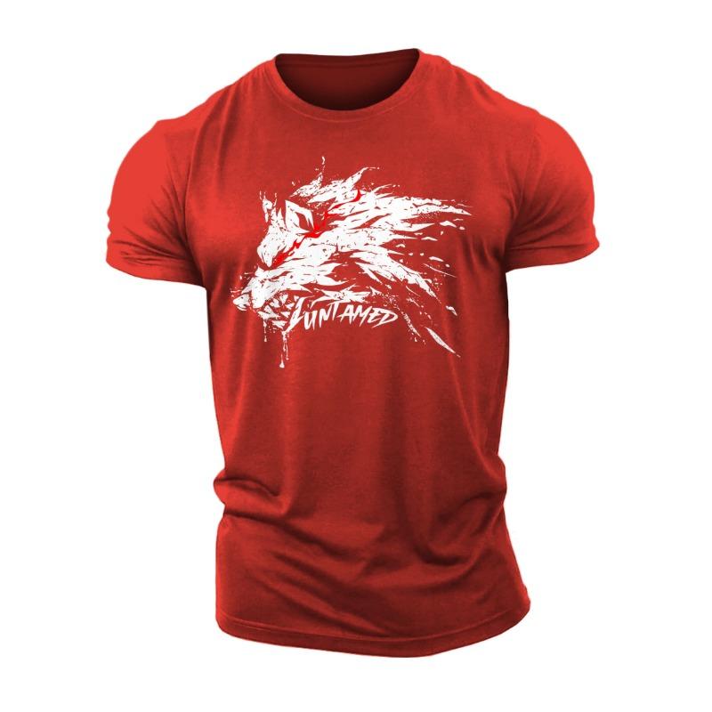 Summer 3D Printing Untamed Wolf Red Eyes Drip Gym Cotton Casual Men Short Sleeves Man Tough Guy T-Shirt