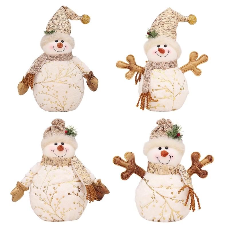 Schneemann mit Schal Schneemannpuppen Plüsch Winterdeko Weihnachtsregal-Sitzer Plüschpuppe Handgemacht (mit Schal-Stil)