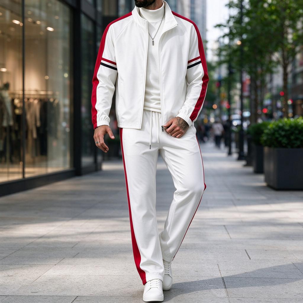 Men's Color Block Striped Tracksuit Set for Fall Winter Running, Jogging and Casual Wear