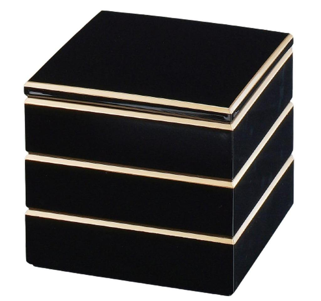 Outdoor Lunch Box Made in 3 Diamond Black Rim with x x J-kitchens (Lunch Box) Japan, Tiers, 6.5 inches, Pattern, Gold, 19.7cm 19.7cm 18.5cm