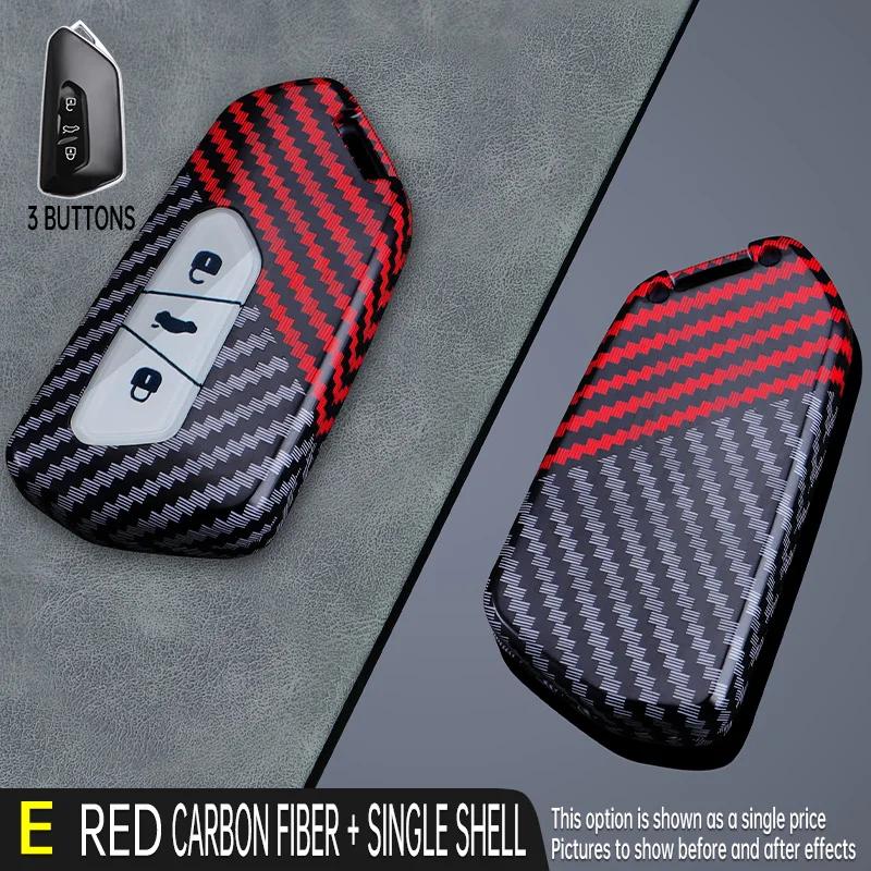 

For Volkswagen Golf 8 Langyi Sagitar Jetta Weiling Bora Tiguan Skoda Octavia Carbon Fiber Car Key Case Cover Shell With Keychain