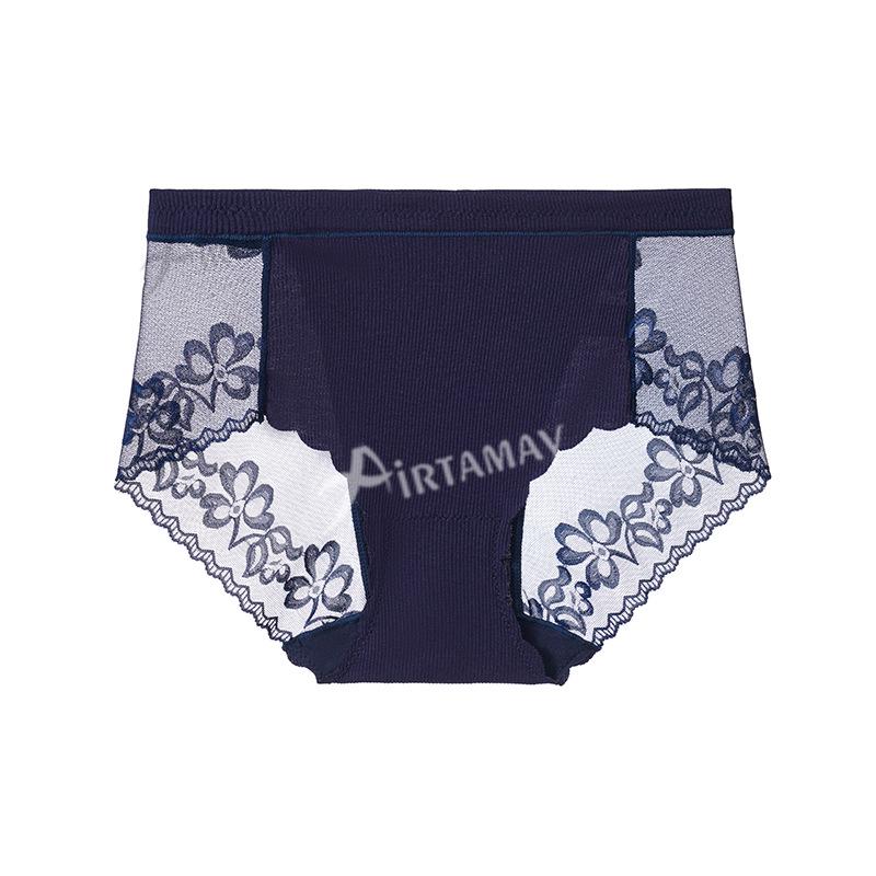 

European & American Lace Floral High-Waisted Sexy Women s Panties - Breathable, Comfortable Triangle Briefs Medium синій