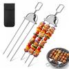 3 Prong Grill Skewers for Grilling, 14.7 Inch Stainless Steel BBQ Skewers with Push Bar, Reusable Metal Kabob Skewers for Meat and Vegetables